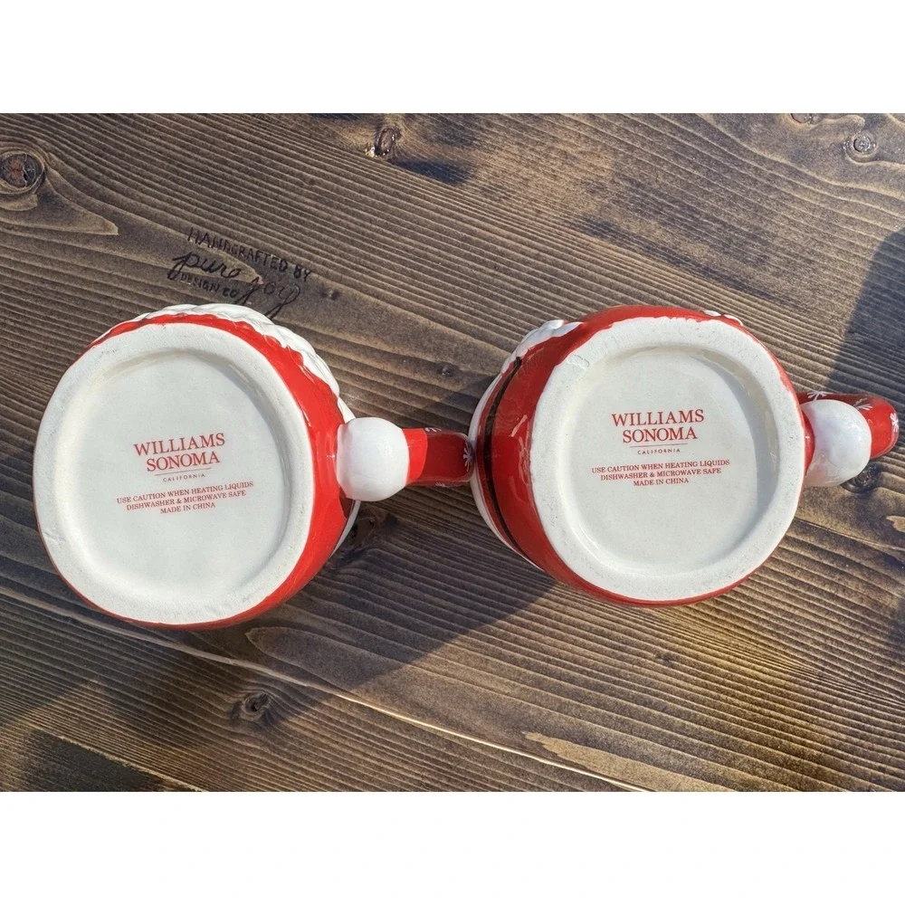 Santa Face Mug Set Williams Sonoma 16 oz Christmas Red‎ Ceramic Holiday Pair